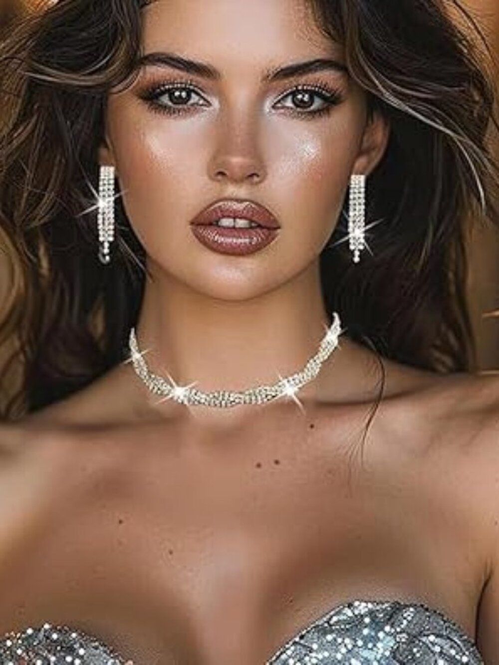 Necklaces Set Silver Wedding Jewelry Sets Formal Rhinestone Necklace and Earring